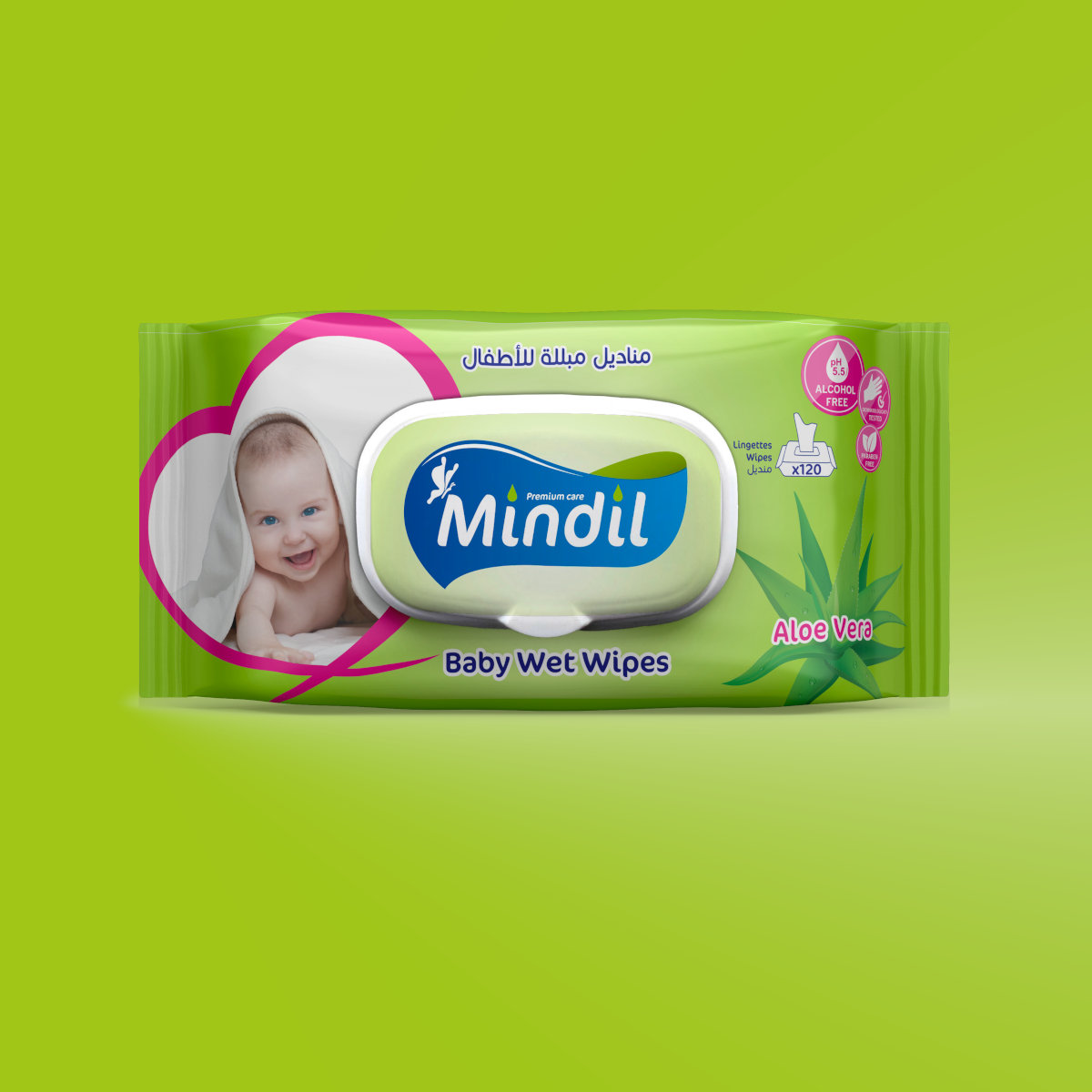 Lingettes bébé Mindil, parfum Aloe Vera