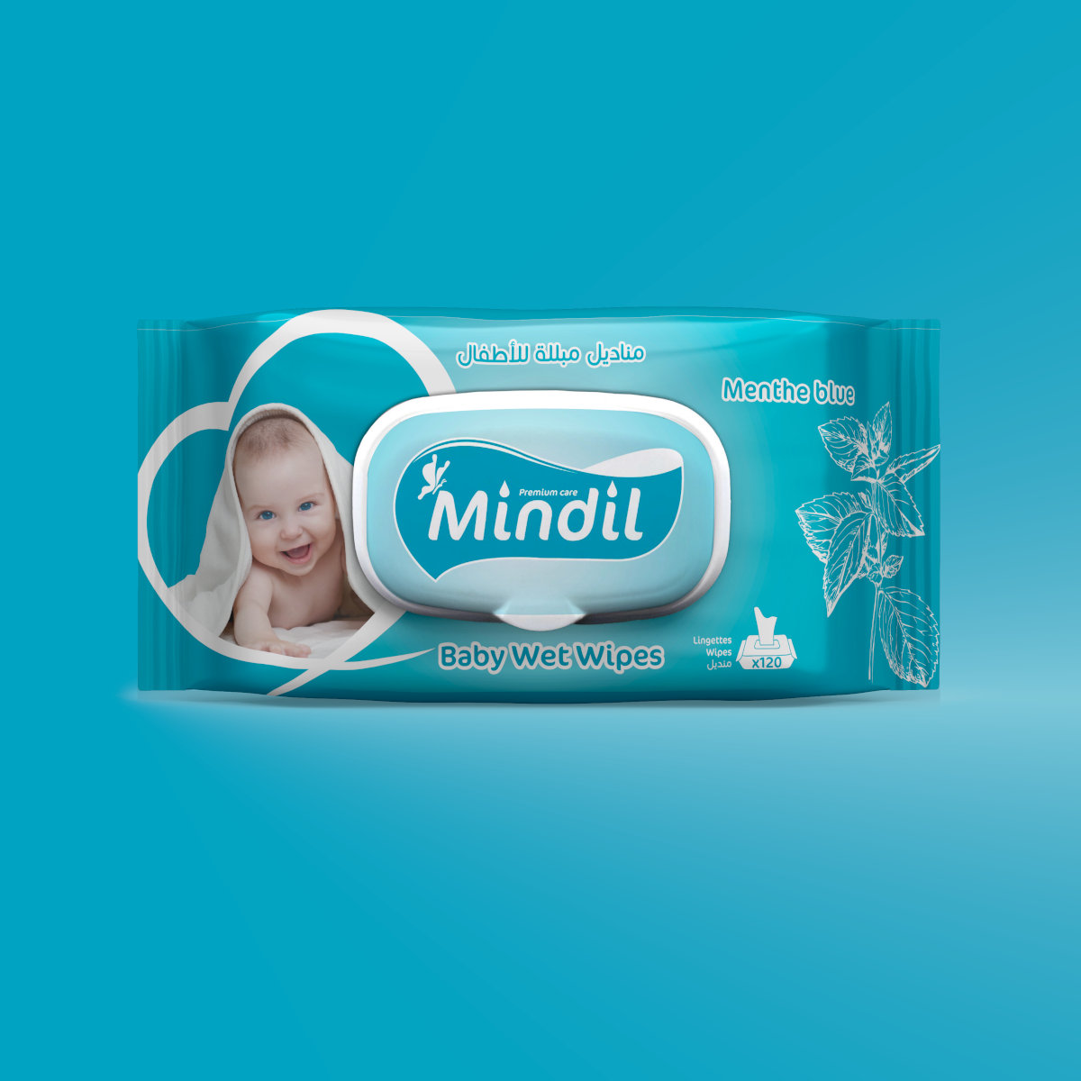 Lingettes bébé Mindil, parfum Menthe blue